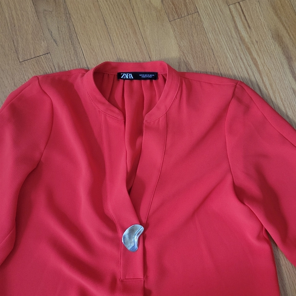 Zara Red Shift Dress Silver Accent Size XS - Picture 4 of 6